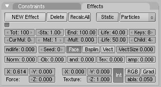 Particle system settings.