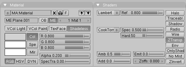 Basic Material settings.