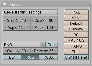 File type selection menu in the Rendering Buttons window.