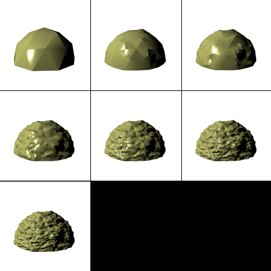 Subsurf levels 0, 1, 2, (top) 3, 4, 5 (middle) and 6 (bottom).