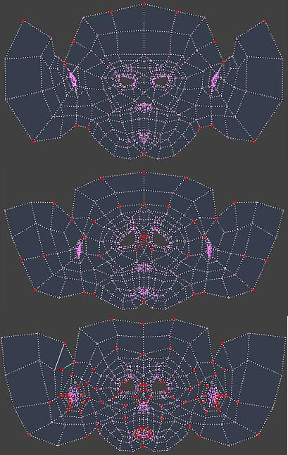 The unwrapping stages. Notice the pinned vertices.