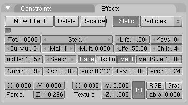 Static particle settings