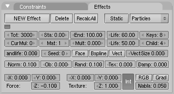 Particles settings.