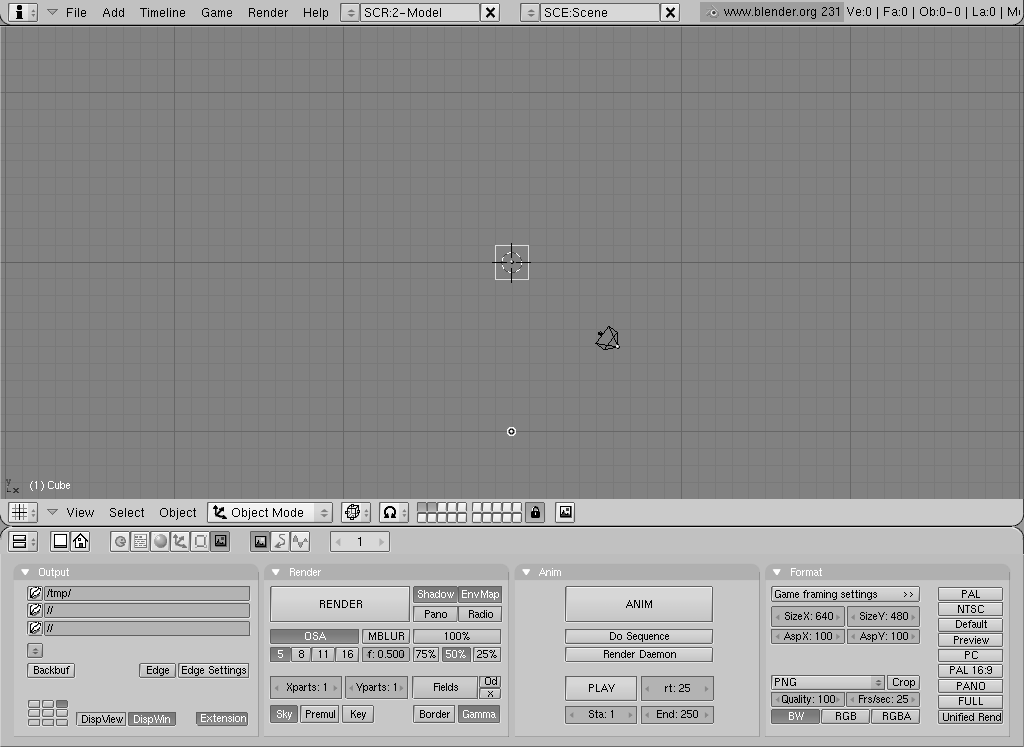 The default Blender scene.