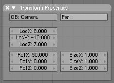 The Panel for numerical input of object position/rotation etc.
