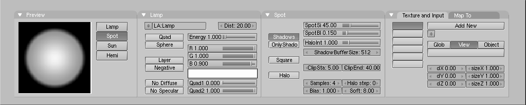 Spot light settings.