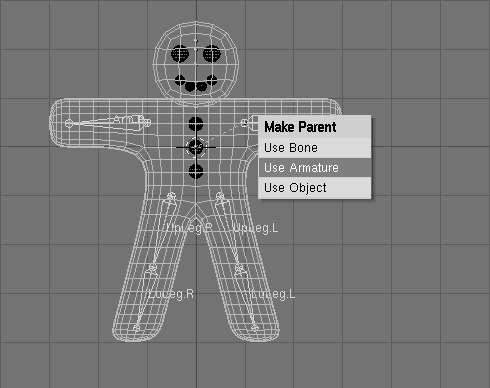 The pop-up menu which appears when parenting an Object to an Armature.